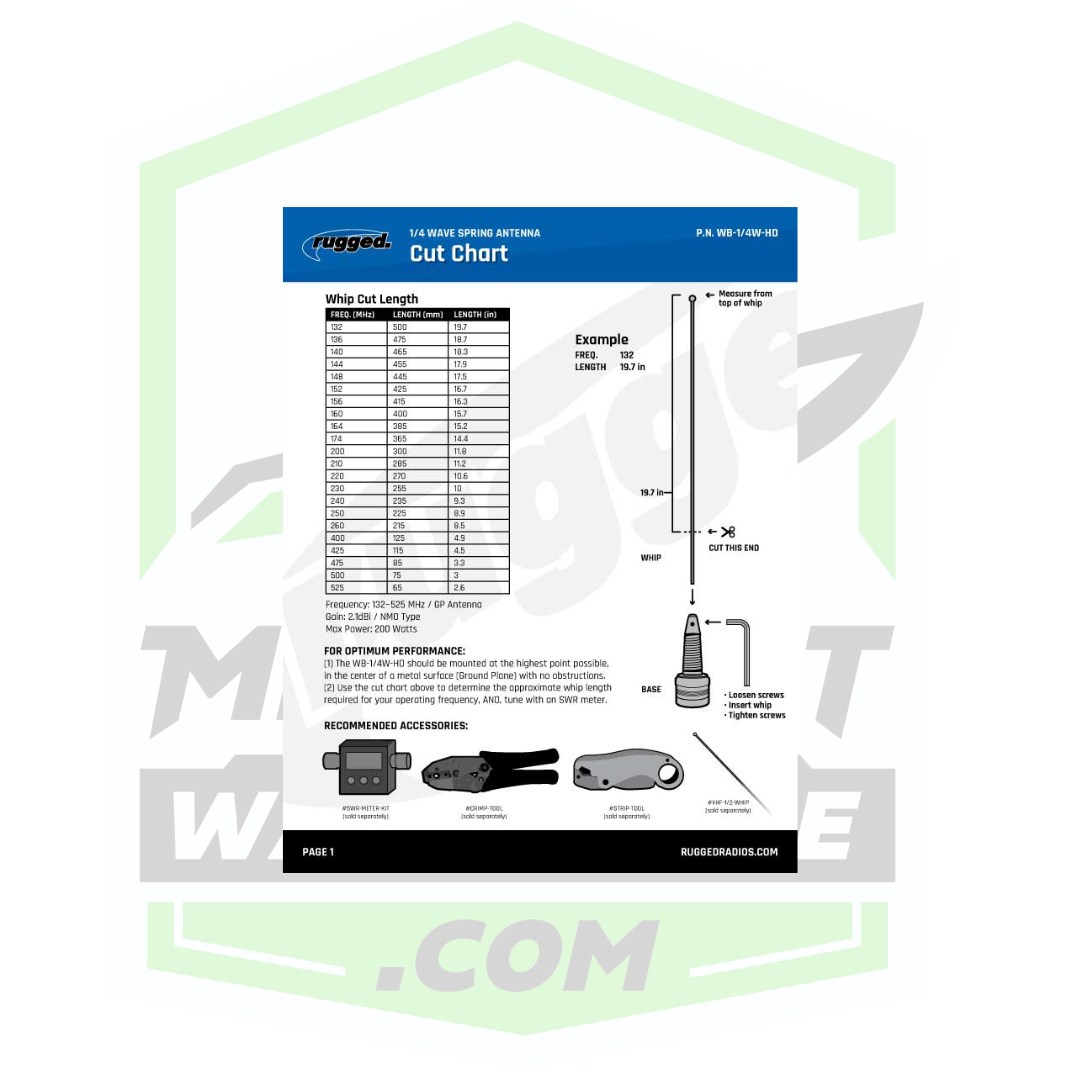 UHF & VHF Wide Band 1/4 Wave Antenna with Spring (132 - 525 MHz)